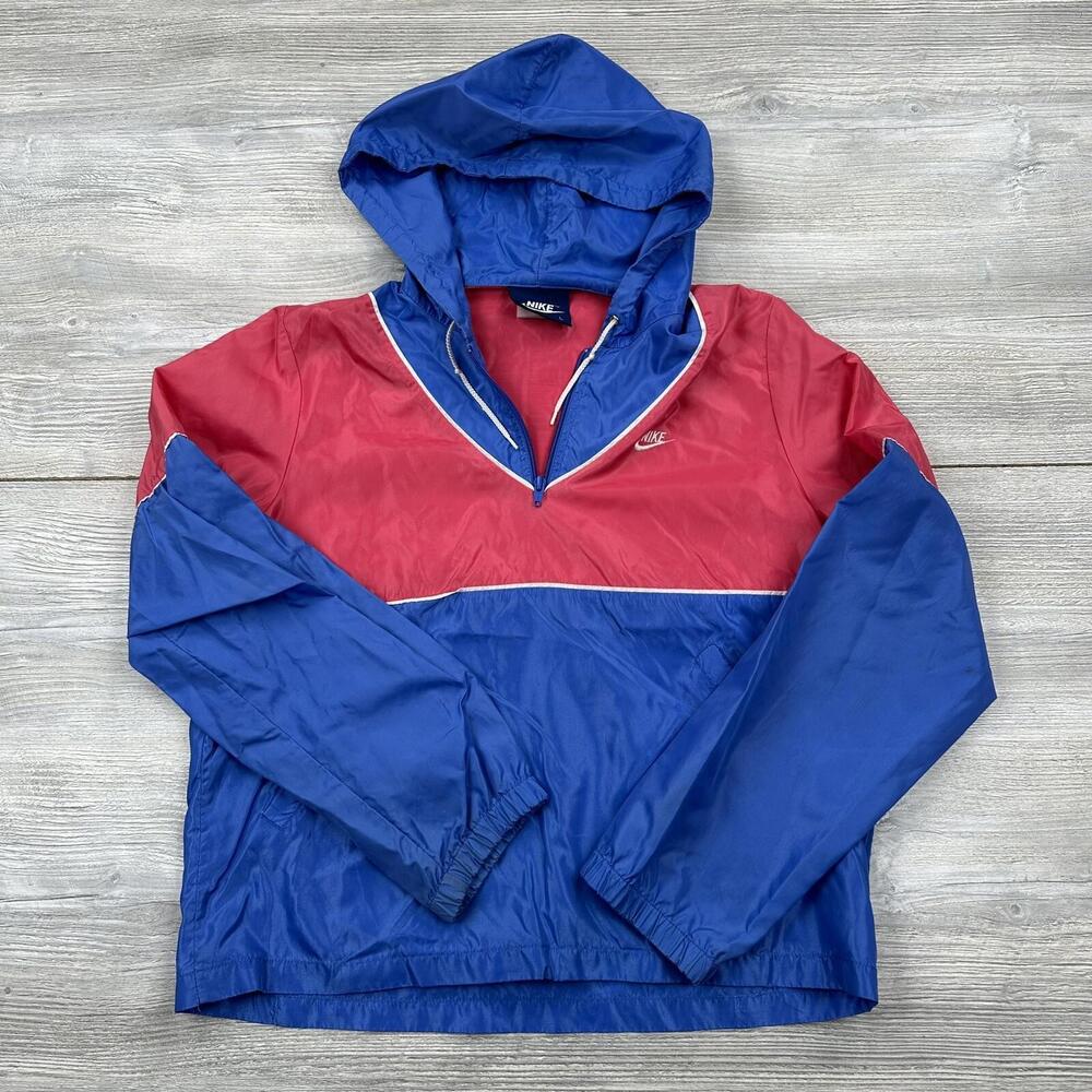 VTG Nike Track Jacket Womens Large Pink Blue Lightweight Windbreaker 80s USA